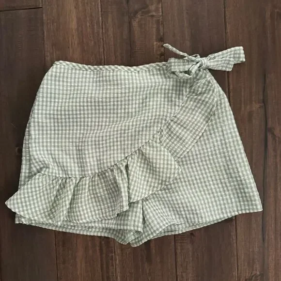 Love Squared Girl Green Checkered Ruffle Tie Wrap Skort Girls 12 - Picture 1 of 4